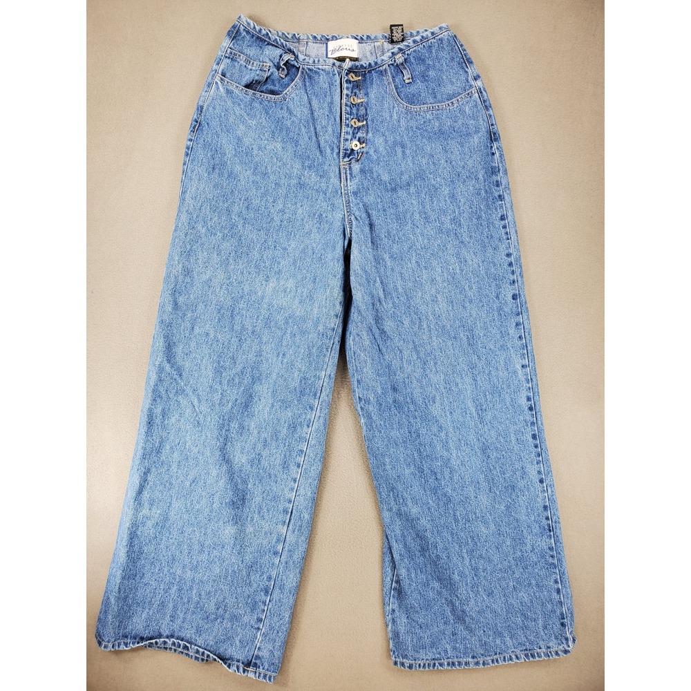 Express Bleus Jeans Womens 13/14 Blue VTG 90s Wide Leg High Rise Button Fly USA